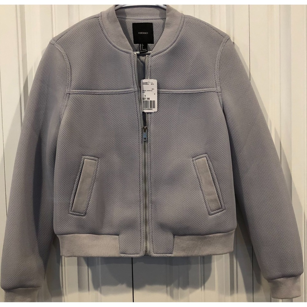 Forever 21 Women's S Gray Mesh Bomber Jacket Cropped Full Zip Lightweight Y2K